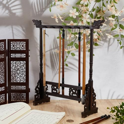 PH PandaHall 12-Pin Wood Calligrapghy Brush Holder Chinese Brushes Hanger Japanes Calligraphy Pen Stand Rack Carving Sumi Brush Stand Painting Brushes Rack for Writing Students Beginners Professional - size: 12-Pin