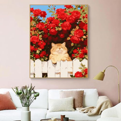 ZRIZQ Paint by Numbers Kit for Adults Beginner Animal,Cat Rose,16x20 | Full set with wooden brushes,rolled canvas,rich paints.Calming activity.Beginner friendly.Just open and paint. - color: 16"X20"Rolled Canvas(Frameless)-Cat 13