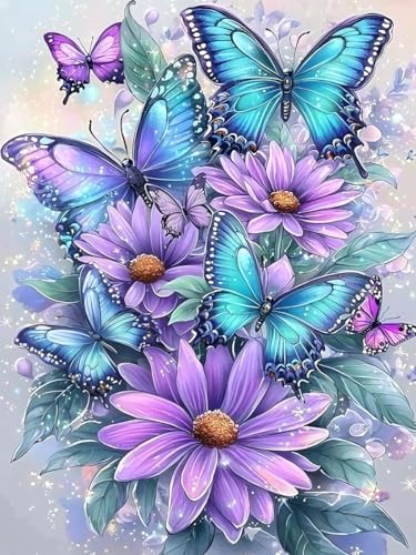 MBNTJHT DIY Butterfly Diamond Art Kits for Adults Beginners,Easy Flowers 5D Round Drill Diamond Painting Kits on Canvas,Butterfly and Floral Gem Art Kits for Home Wall Decor 12X16 Inch. - color: G7210