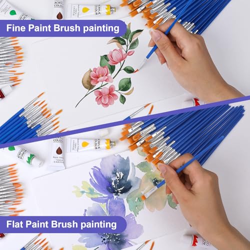 AROIC Small Paint Brushes Bulk,160 Pcs Acrylic Flat Round Pointed Brushes - color: Blue, size: 80 Flat + 80 Round