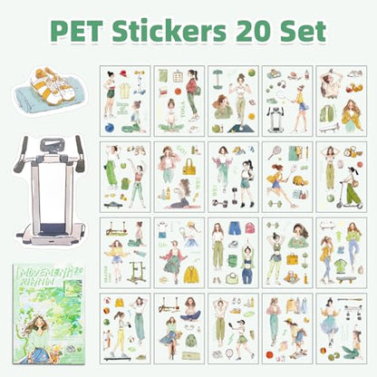 Movement Rhythm Sticker Scrapbooking Supplies for Junk Journal, 20 Sheets PET Stickers - Vintage Journaling Stickers, Ephemera Sticker Book Pre Cut(TZ-009-007) - style: Movement Rhythm