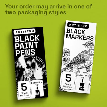 ARTISTRO Black Paint Pens - Extra-Fine Tips - Set of 5 - color: Black