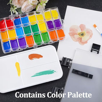 WANDIC Paint Palette Box, 24 Wells Transparent Empty Airtight Paints Container Leak Proof Palette Case for Watercolors Gouache Oil Painting Acrylic - color: 24 Well U-shaped