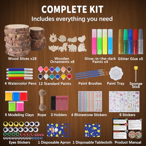 EPUMP Wood Painting Kit for Girls 8-12: Glow in The Dark Wood Arts and Crafts Supplies Kit for Kids 6-8 - Creative Paint Drawing Toys Easter Gifts for 6 7 8 9 10 11 12 Year Old - color: Wooden Painting Kit - HighEnd