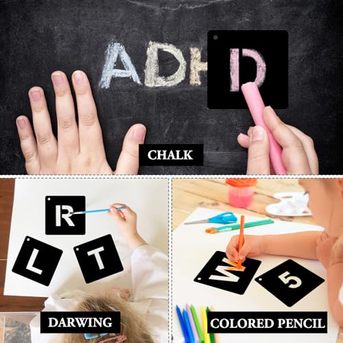 JarThenaAMCS 144 Pcs Letter and Number Stencils for Painting 4 Sizes Reusable Plastic Alphabet Number Templates Set Black DIY Art Craft Kits for Painting on Wall Door Sign Wood Fabric, 1,2,3,4 Inch