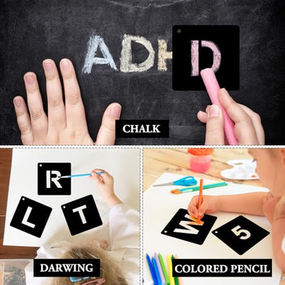 JarThenaAMCS 144 Pcs Letter and Number Stencils for Painting 4 Sizes Reusable Plastic Alphabet Number Templates Set Black DIY Art Craft Kits for Painting on Wall Door Sign Wood Fabric, 1,2,3,4 Inch