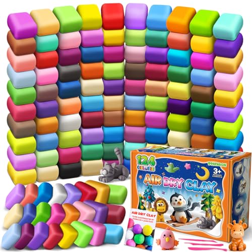 Air Dry Clay, 124 Colors Modeling Magic Clay for Kids | Includes Tools, Soft & Ultra Light, Ages 3-8+ Years, Boys & Girls - color: 124 Colors