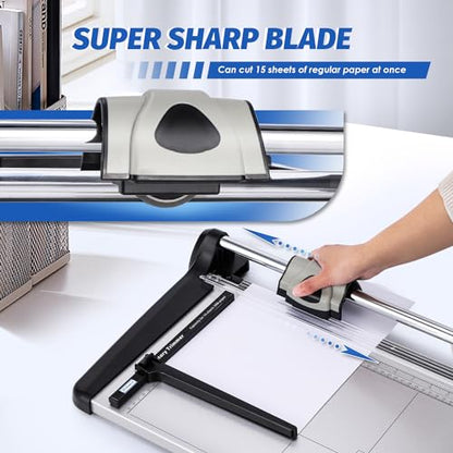 480mm(18.90") Rotary Paper Trimmer, 15 Sheets Heavy Duty Paper Trimmer | Sharp & Safe Blade, Effective for A3-A6 Sizes, Commercial Grade Rotary Paper Cutter for Home/Office/School, Black & Silver - size: 18.90"