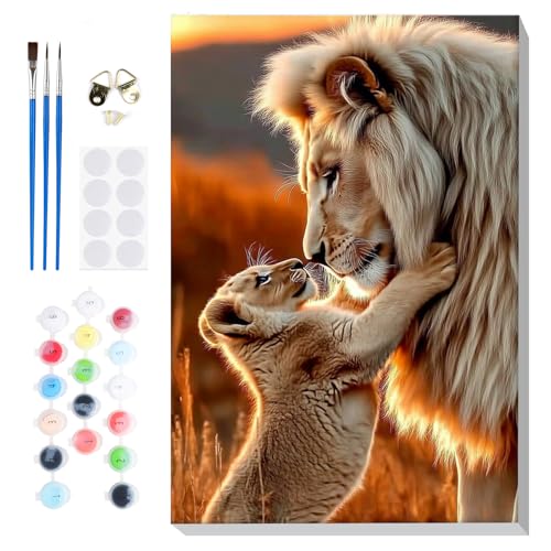 Bowetile Framed Lion Paint by Numbers Kit for Adults, Adults' Paint-by-Number Lion Kits on Canvas, Painting by Numbers Animals, DIY Acrylic Number Painting for Home Wall Decor, 8x12in - color: Lion