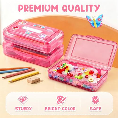 GAMENOTE Plastic Pencil Box with Personalized Sticker,Kid Hard Pencil Case with Snap-tight Lid,Small Art Craft Storage Containers,School Supplies Box for Boys,Girls (Double-Layer Pink) - color: Double-Layer Pink