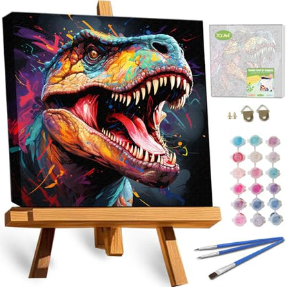 TOCARE Framed Paint by Numbers Kit for Adults Beginners & Kids Ages 8-12, 12x12inch Dinosaur Paint by Number with Frame,Dinosaur Paint by Numbers Framed Canvas for Amimal Lover (Without Easel) - color: TC-F-292