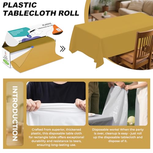 54IN X 160FT Plastic Table Cover Roll with Cutter Box, Cut to Size Plastic Table Cloths for Parties, Birthday, (Gold, 54"x1920") - color: Gold, size: 1920" x 54" (Rectangular)