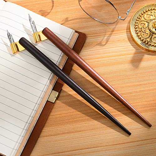 Professional Manga Gothic Pen Dip Pen Calligraphy Drawing Pen Kit, 2 Pen Holders Handles, 7 Nibs (2 Fountain Pen Nib, 5 Flat Nib) - Brown Wood and Redwood - color: Brown Wood and Redwood