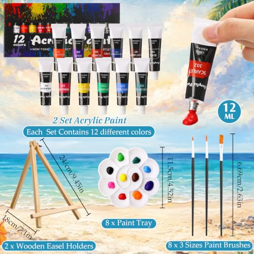 Cholemy 36 Pcs Paint and Sip Kit Gift for Adults 8''x10'',Seaside Scenery | Pre Drawn Canvas, Painting DIY Afro Acrylic Painting Kit, Wood Easel Brushes, Date Night Bulk, Summer Halloween Party - style: Seaside Scenery