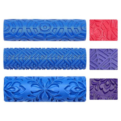 3Pcs 3Styles Polymer Clay Texture Roller Plastic Floral Embossed Pattern Handle Clay Texture Roller Pottery Tools for Pottery & Crafting Mixed Shapes Blue - color: Blue