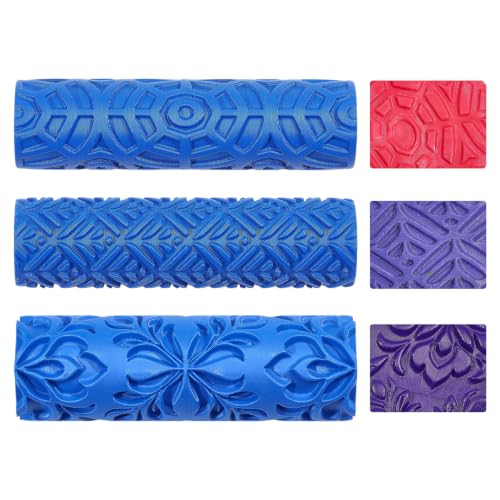 3Pcs 3Styles Polymer Clay Texture Roller Plastic Floral Embossed Pattern Handle Clay Texture Roller Pottery Tools for Pottery & Crafting Mixed Shapes Blue - color: Blue