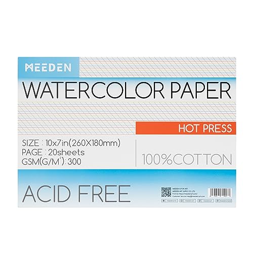 MEEDEN Cotton Watercolor Paper Block: 10" x 7" Hot Pressed of 20 Sheets - color: Hot Press, size: 10×7"