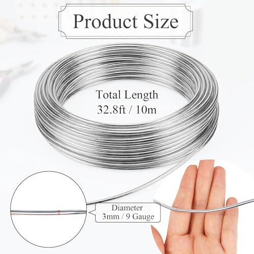 3mm 33 Feet Aluminum Craft Wire, Bendable Armature Wire, Mental Silver Bendable Wire for Sculpting, DIY, Crafting, Jewelry Making, Modelling, Bonsai Training, Doll Making (1 Roll) (3mm × 10m) - size: 3mm × 10m