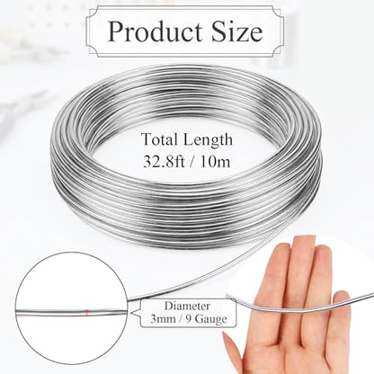 3mm 33 Feet Aluminum Craft Wire, Bendable Armature Wire, Mental Silver Bendable Wire for Sculpting, DIY, Crafting, Jewelry Making, Modelling, Bonsai Training, Doll Making (1 Roll) (3mm × 10m) - size: 3mm × 10m