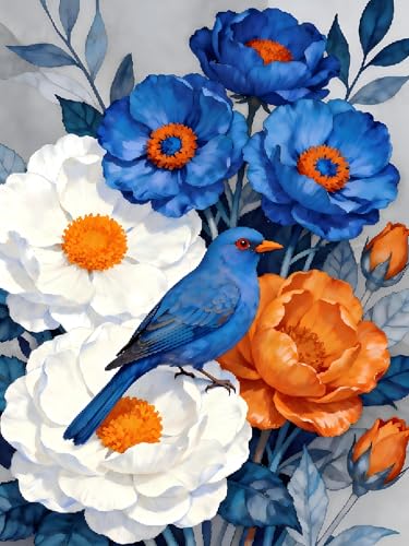 Yeadiffy Diamond Art Painting Kits for Adults Diamond Art Kits for Adults Beginners,5D Translucent Gems Diamond Painting,DIY Full Drill Diamond Painting Gem Art and Crafts 12x16inch (Floral Bluebird) - color: Floral Bluebird