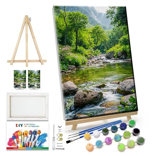 JOOZ Landscape Paint by Number Kit for Adults Beginner with Easel Mountain Adult Paint by Number Kits on Canvas with Frame Forest DIY Oil Painting Kits for Gift Home Wall Decor 7.87x11.81 Inch - color: PN05