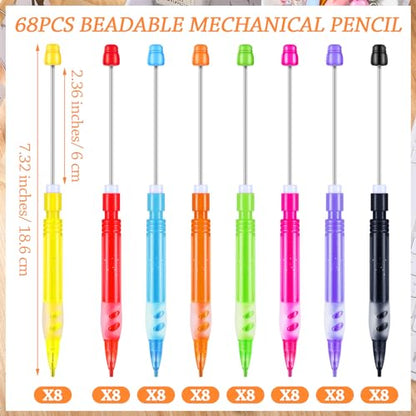 64 Pcs Beadable Mechanical Pencil Back to School Pens Mini Drawing Beadable Pencil Pencils with Silicone Hand Guard for Writing Drawing Sketching DIY Crafting