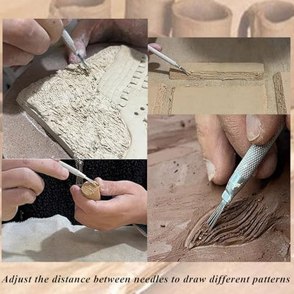 3 in 1 Clay Needle Tools Sculpting Ceramics Pottery Carving Tools for Model Clay Supplies, Ceramic & Pottery Tools Includes Sculpture Feather Pin Carving Knife Needle Texture Tools, LXLVOUEG - size: 5.5 inch-PinKnNe-3P
