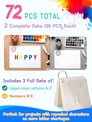 72 Pcs True 3 Inch Letter & Number Stencils - 2 Full Craft Stencil Sets | Reusable Alphabet Templates Interlocking Stencils(A-Z & 0-9) for Painting on Wood, Wall, Fabric, Rock, Sign, Craft Projects