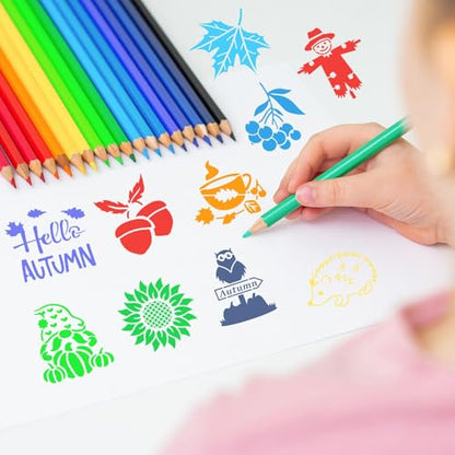 JULMELON 20Pcs Fall Stencils for Painting on Wood Cute Autumn Crafts Kids | Small Reusable Fall Stencils for Drawing, Kids DIY Holiday Art Painting, Cute Thanksgiving Autumn Style Wood Crafts Decor - style: Fall