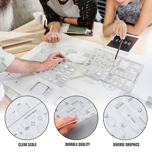 Zonon 10 Pcs Plastic Drawing Template Ruler Geometric Drawing 12 Inch Triangular Aluminum Architect Scale Measuring Templates Building Geometric Kit Plastic Ruler for Drafting (Classic,Clear) - color: Clear, style: Classic