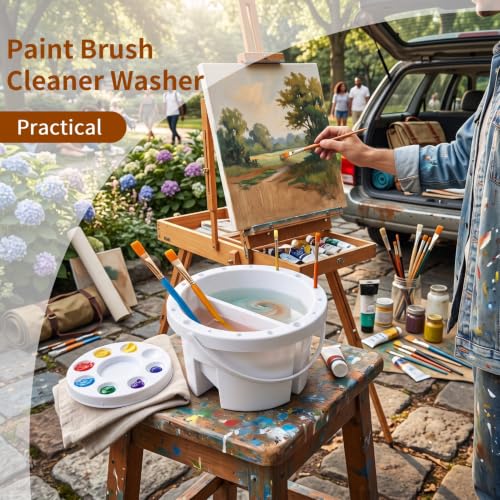 Paint Brush Cleaner Washer, Paint Brush Washer Multifunction Painting Brush Basin Holder and Organizer with Lid Palette and Handle Portable Painting Water Cup for Watercolor Acrylic Oil Art