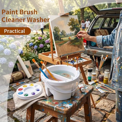 Paint Brush Cleaner Washer, Paint Brush Washer Multifunction Painting Brush Basin Holder and Organizer with Lid Palette and Handle Portable Painting Water Cup for Watercolor Acrylic Oil Art