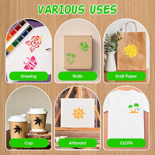 50 Pcs Large Flower Stencils for Painting, 3.94 X 3.94 Inch Flower Stencils for Crafts Reusable, Wood and Wall Stencils for Painting Large Pattern, DIY Templates Holiday Wall Paper (J) - style: J