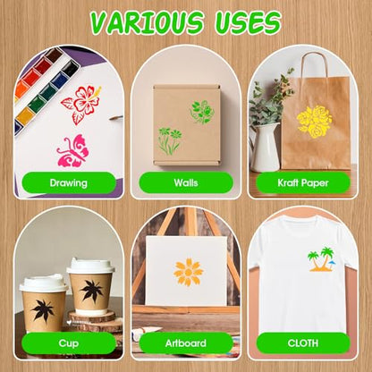 50 Pcs Large Flower Stencils for Painting, 3.94 X 3.94 Inch Flower Stencils for Crafts Reusable, Wood and Wall Stencils for Painting Large Pattern, DIY Templates Holiday Wall Paper (J) - style: J