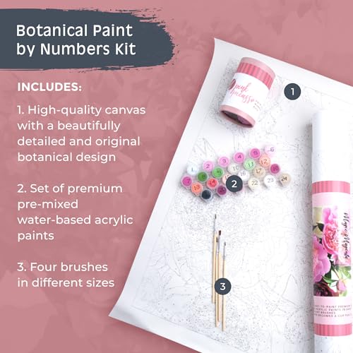 Pink Picasso Paint by Number Kit, for Adults & Teens,16x20, Magic Magenta | Botanical Floral Collection, Acrylic Paints and Brushes included, Pre-printed high quality canvas, DIY art kit, Gift-ready - color: Magic Magenta