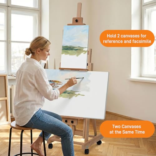 Foldable Large H-Frame Easel, Multi-Functional Adjustable Artist Easel, Large Easel for Painting, Adjustable in Angle and Height, Capable of Accommodating Two Canvases and Sketches, Home Art Creation