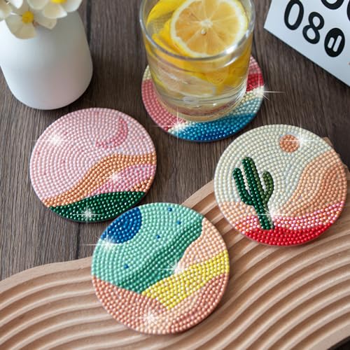 Temlum 6 Pcs Diamond Art Coasters Kits for Adults & Teens, Landscape - color: Landscape Coasters