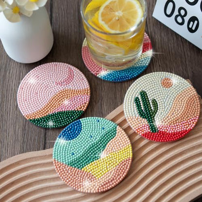 Temlum 6 Pcs Diamond Art Coasters Kits for Adults & Teens, Landscape - color: Landscape Coasters