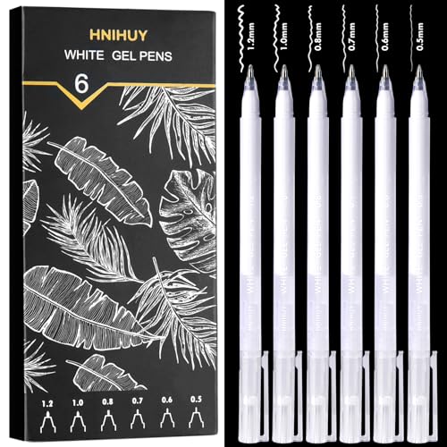White Gel Pens, 6 Size Opaque White Ink Pens for Black Paper | White Pens for Sketching, Drawing, Journaling & DIY Crafts, Ideal Drawing Pens for Artists & Art Supplies - size: 6