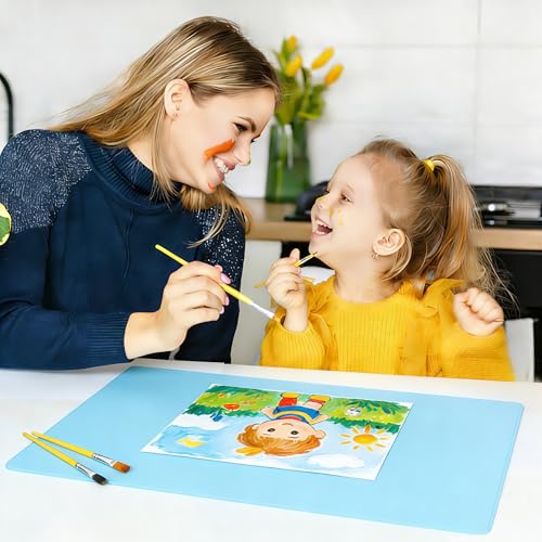 Silicone Painting Mat, Paint Mat for Kids, Siliocne Sheet for Crafts, Resin, Clay, Non Stick Art Pad with Raised Edge, Painting Supplies (Sky Blue, 23.6"×15.7") - color: Sky Blue