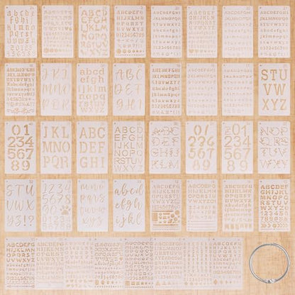 40 Pieces Small Letter Stencils for Painting 4 x 7 Inch, Reusable Alphabet Stencils, Plastic Templates Letters and Numbers with Geometric Shape Symbols for Art Projects, Notebook, Home Decor