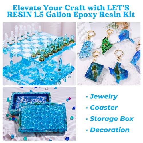 LET'S RESIN Resin Epoxy Kit, 1.5 Gallon Bubble Free & Crystal Clear Epoxy | Resin Art Supplies with Measuring Cups,Stir Stick,Gloves,Resin and Hardener for Mold Casting,Jewelry,Craft - size: 1.5gallon