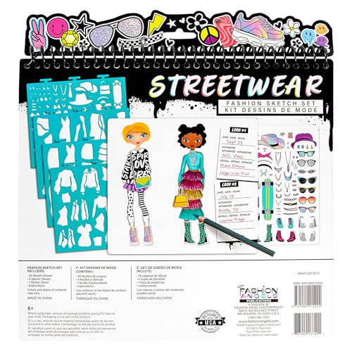 Fashion Angels Streetwear Design Portfolio | Includes 30 Sketch Sheets, Stencil Sheets, Stickers & Inspiration Guide, Ideal Drawing Kit for Girls Ages 6+ - color: Streetwear Design