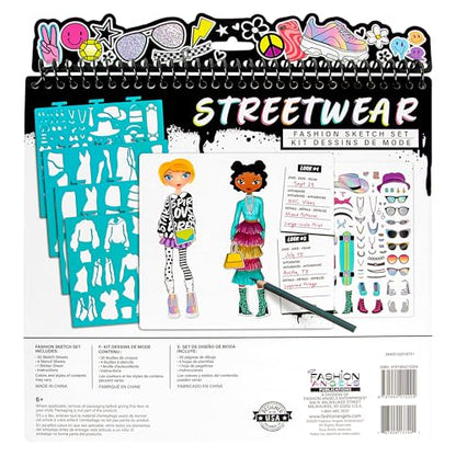 Fashion Angels Streetwear Design Portfolio | Includes 30 Sketch Sheets, Stencil Sheets, Stickers & Inspiration Guide, Ideal Drawing Kit for Girls Ages 6+ - color: Streetwear Design