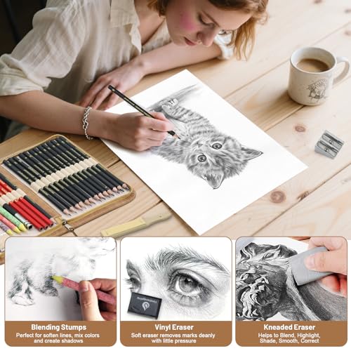 Heshengping, Sketching and Drawing Pencils Set 26pcs, Art Supplies Drawing pencil Kit,Graphite Charcoal Professional Pencils Set, Adults Beginners Artist - style: 26 Pack Sketching Pencils Brown