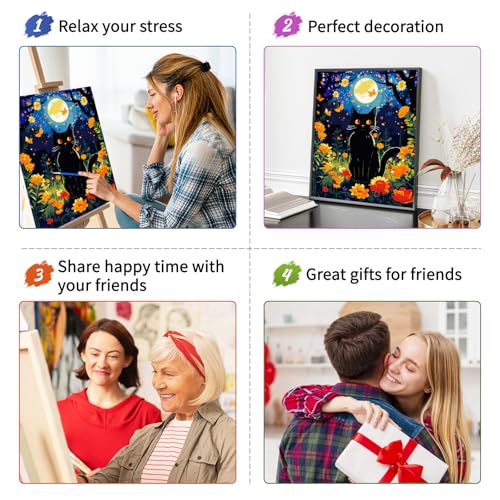 ZTOTZ Cat Paint by Numbers Kit for Adults, Painting by Numbers Black Cats Moon Night, Tuxedo Cat Adults' Paint-by-Number Kits, Animal cat Paints Number Kits 16x20 Canvas - color: A-005-garden cat