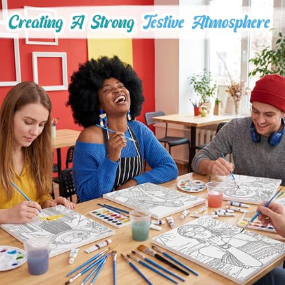 Sherr 285 Pcs 30 Sets Sip and Paint Kit for Adults,Summer | Pre Drawn Canvas to Paint for Adults, Acrylic Paints, Brushes, Easels, Date Night, Birthday Party Gifts - style: Summer Lady