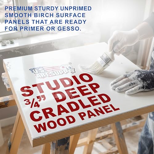 U.S. Art Supply 12" x 12" Unfinished Cradled Wood Panels for Painting, Studio 3/4" Deep (3 Pack) - Artist Depth Birch Wooden Wall Canvases - Mixed-Media Craft, Acrylic, Oil, Encaustic, Paint Pouring - size: 12" x 12", style: Square