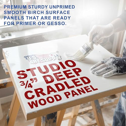 U.S. Art Supply 12" x 12" Unfinished Cradled Wood Panels for Painting, Studio 3/4" Deep (3 Pack) - Artist Depth Birch Wooden Wall Canvases - Mixed-Media Craft, Acrylic, Oil, Encaustic, Paint Pouring - size: 12" x 12", style: Square