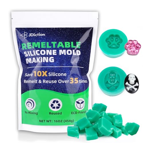 JDiction Reusable Silicone Mold Making Kit, 16oz Remeltable Silicone for Mold Making, No Mix, Non-Toxic, Odorless Silicone Rubber for Resin, Epoxy, Picky Pad, Clay, Soap, Candle, Small Crafts